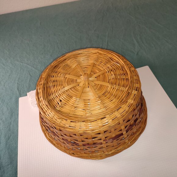 Vintage Two Tone Basket Round Circular Woven Old Quality Kitchen Office Accents - Picture 6 of 9